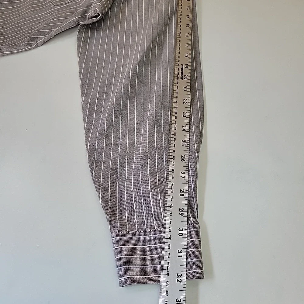 Claybrooke‎ Men's Dress Shirt Wrinkle Free Size 17.5 34/35 Striped Brown Preppy